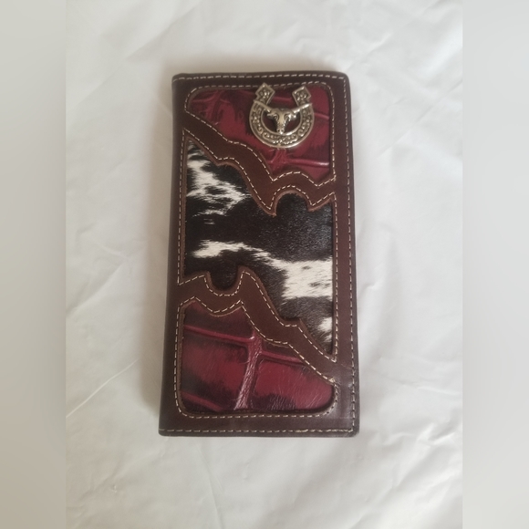 Western Genuine Leather CowHide Cow Fur Rodeo Men's Long Bi-fold Wallet NWOT